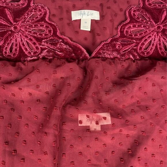 Style & Co Eyelet Red Swiss Dot Velvet Velour Yoke Top Blouse 3X NWT - Picture 5 of 11